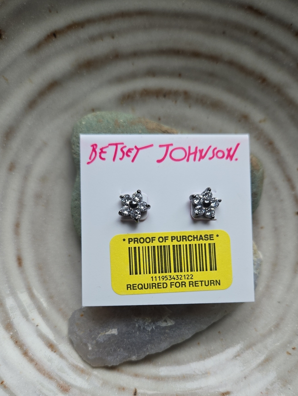 Betsey Johnson Silver Sparkling Flower Stud Earrings